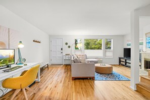 Smart TV, fireplace, computer monitors