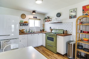 Fridge, stovetop, coffee/tea maker, cookware/dishes/utensils