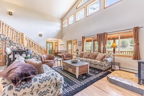 TV connectée, cheminée, livres