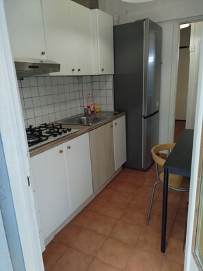 Fridge, microwave, stovetop