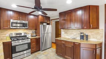 Fridge, microwave, oven, dishwasher