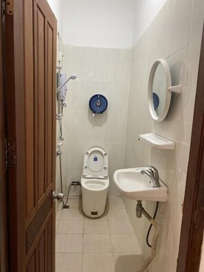 Shower, hair dryer, toilet paper