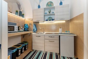 Fridge, microwave, stovetop, electric kettle