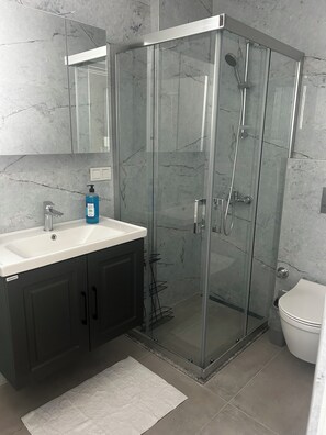 Secadora de cabello, bidet, toallas, papel de baño 