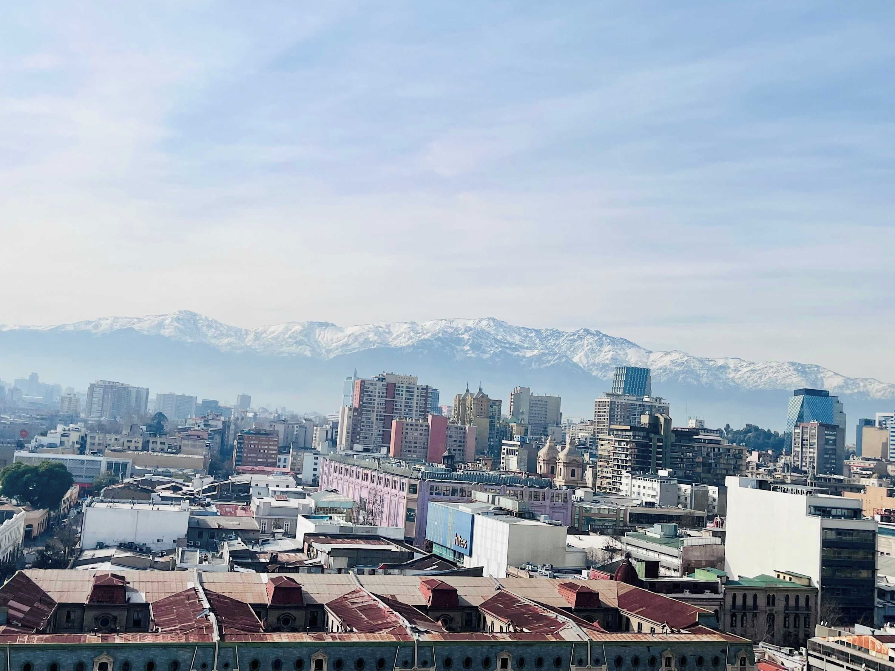 Snow-capped Andes over downtown Santiago