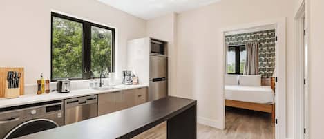 Fridge, microwave, dishwasher, coffee/tea maker