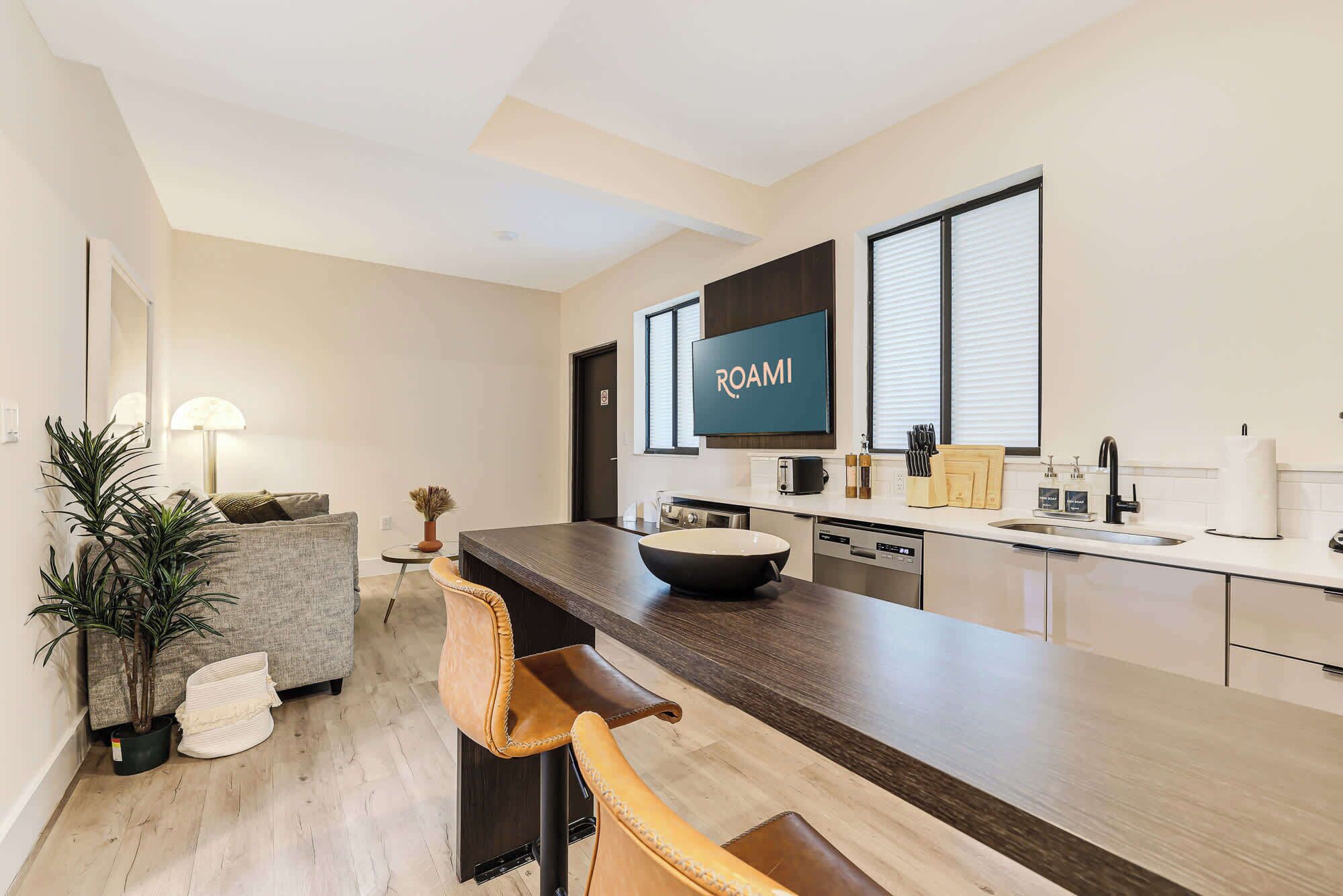 Fridge, microwave, dishwasher, coffee/tea maker