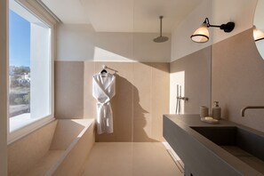 Shower, jetted tub, hair dryer
