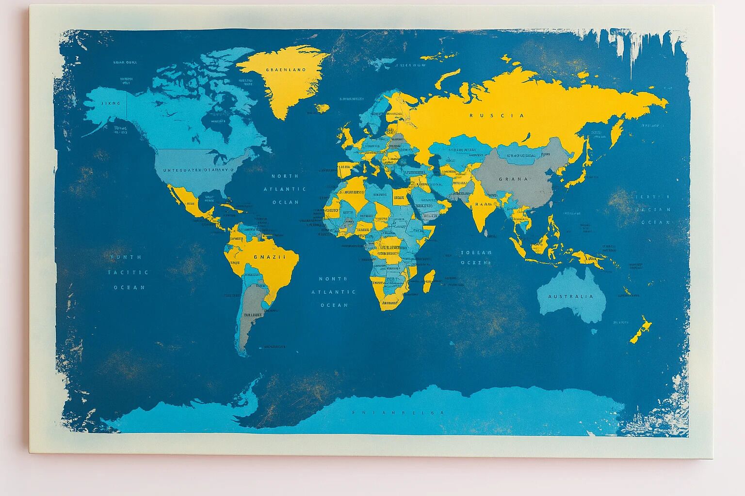Un mapa mundial con nombres y fronteras de países.