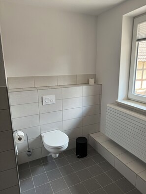 Shower, hair dryer, bidet, towels