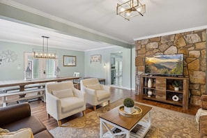 TV, fireplace, video games, offices