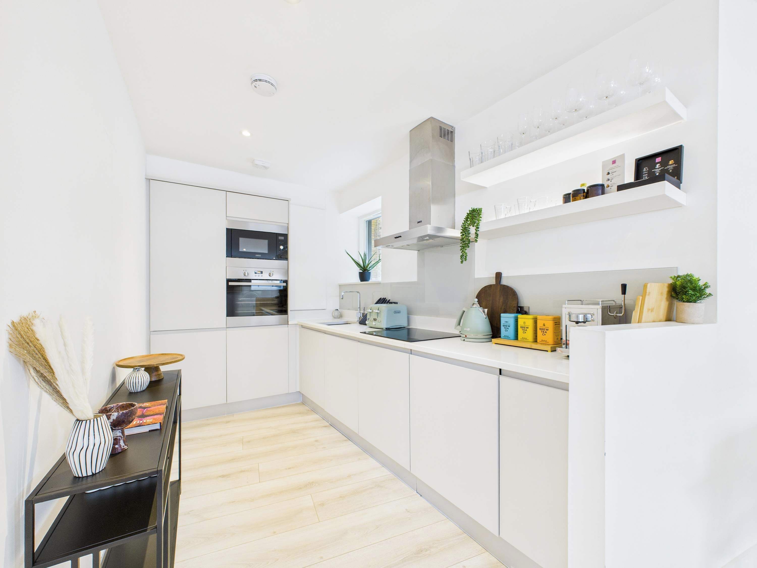 Fridge, oven, stovetop, coffee/tea maker