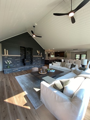 Smart TV, fireplace, music library
