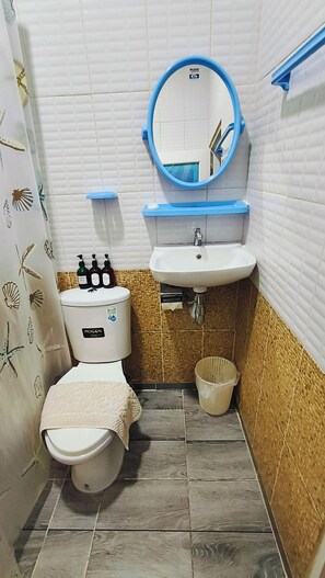 Regadera, amenidades de baño gratuitas, pantuflas, toallas
