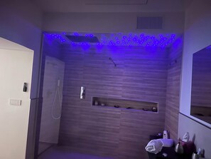 Shower, jetted bath, hair dryer, bidet