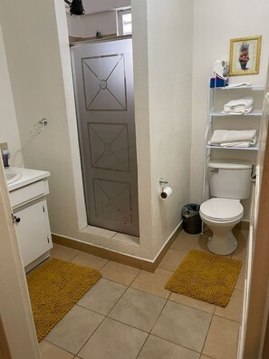 シャワー、タオル、トイレットペーパー
