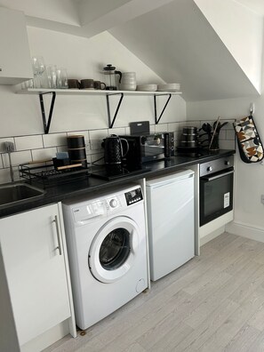 Fridge, microwave, oven, toaster