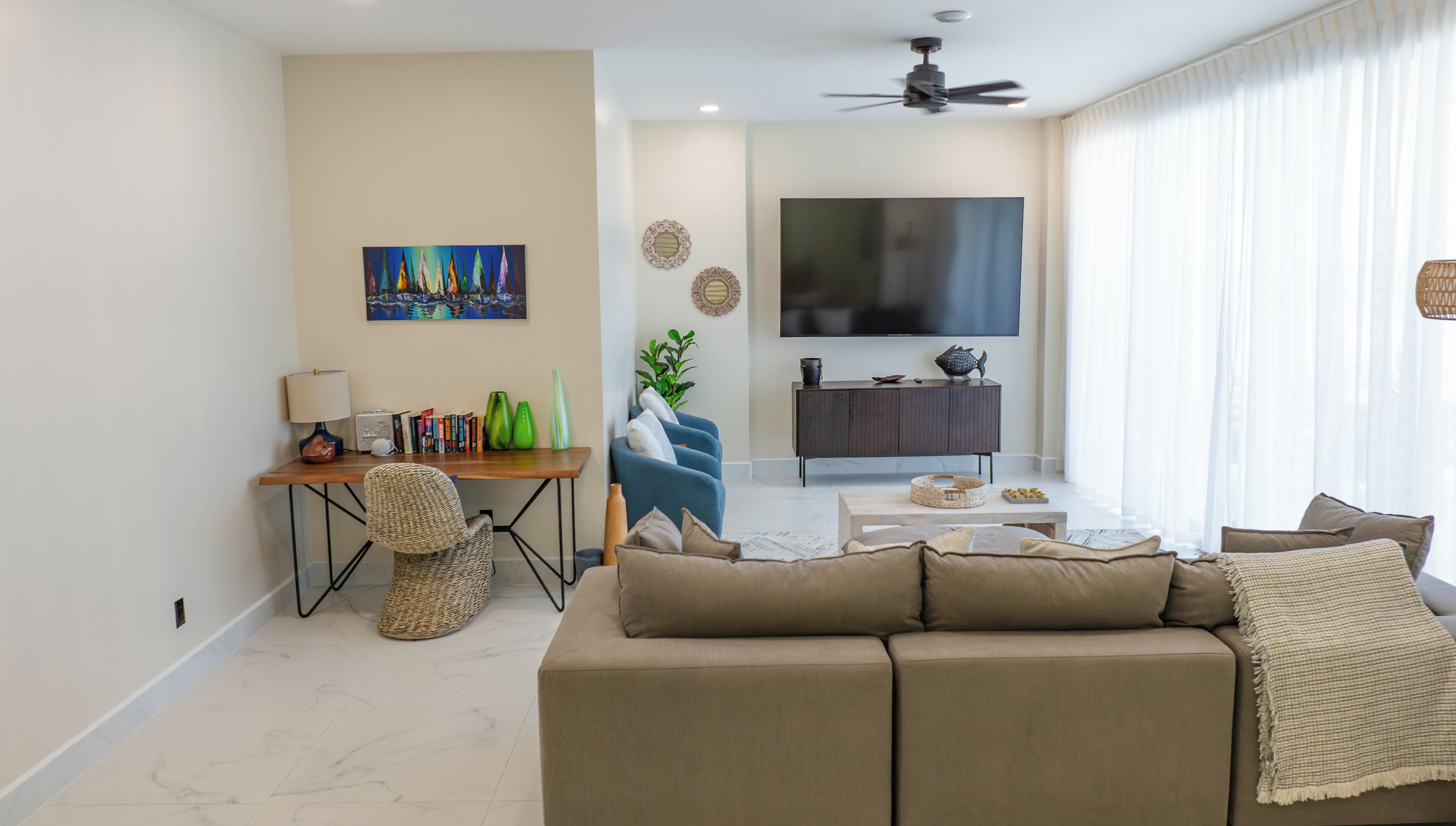 Condo, 2 Bedrooms, Sea View | Living area | 55-inch flat-screen TV with digital channels