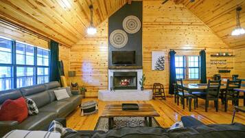 Cabin, Multiple Beds, Hot Tub, Mountain View (Kalo Cabin) | Living area | 42-inch flat-screen TV with digital channels, fireplace