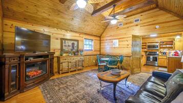 Cabin, Multiple Beds, Hot Tub (Sunset Ridge) | Living area | 42-inch flat-screen TV with digital channels, fireplace