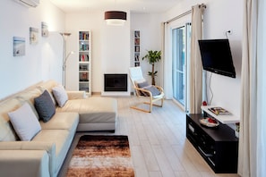 TV, fireplace