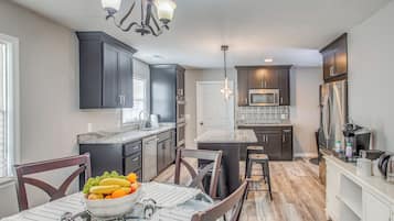 Fridge, microwave, dishwasher, coffee/tea maker