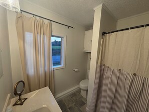 Hair dryer, towels, toilet paper