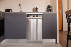 Fridge, microwave, oven, dishwasher