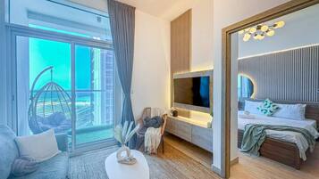 1 bedroom, desk, iron/ironing board, travel cot