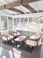 Luxury Cabin, Kitchen, Garden View | Terrace/patio