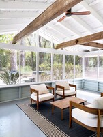 Luxury Cabin, Kitchen, Garden View | Terrace/patio