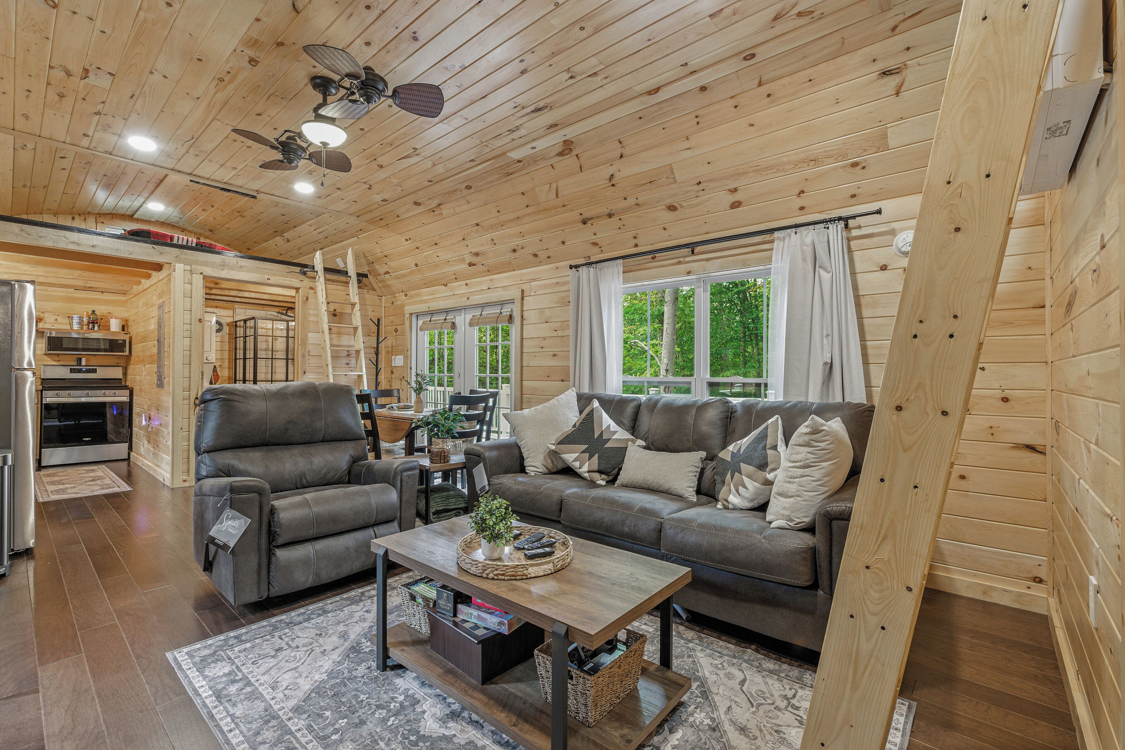 Smart TV, fireplace, video games, DVD player