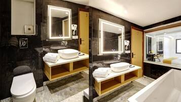 Premium bedding, minibar, desk, laptop workspace
