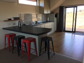Microwave, stovetop, electric kettle, toaster