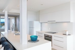 Standard Apartment, Ocean View | Private kitchen | Full-size fridge, microwave, oven, stovetop