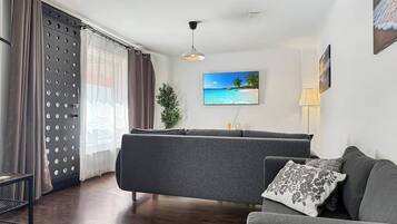 Una televisión, una chimenea