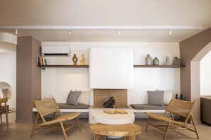 TV, fireplace - Sea View Reverie with a Secluded Beach by etouri (Heraklion)
