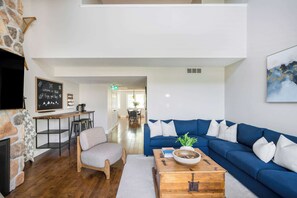 Télévision, cheminée, espaces bureaux