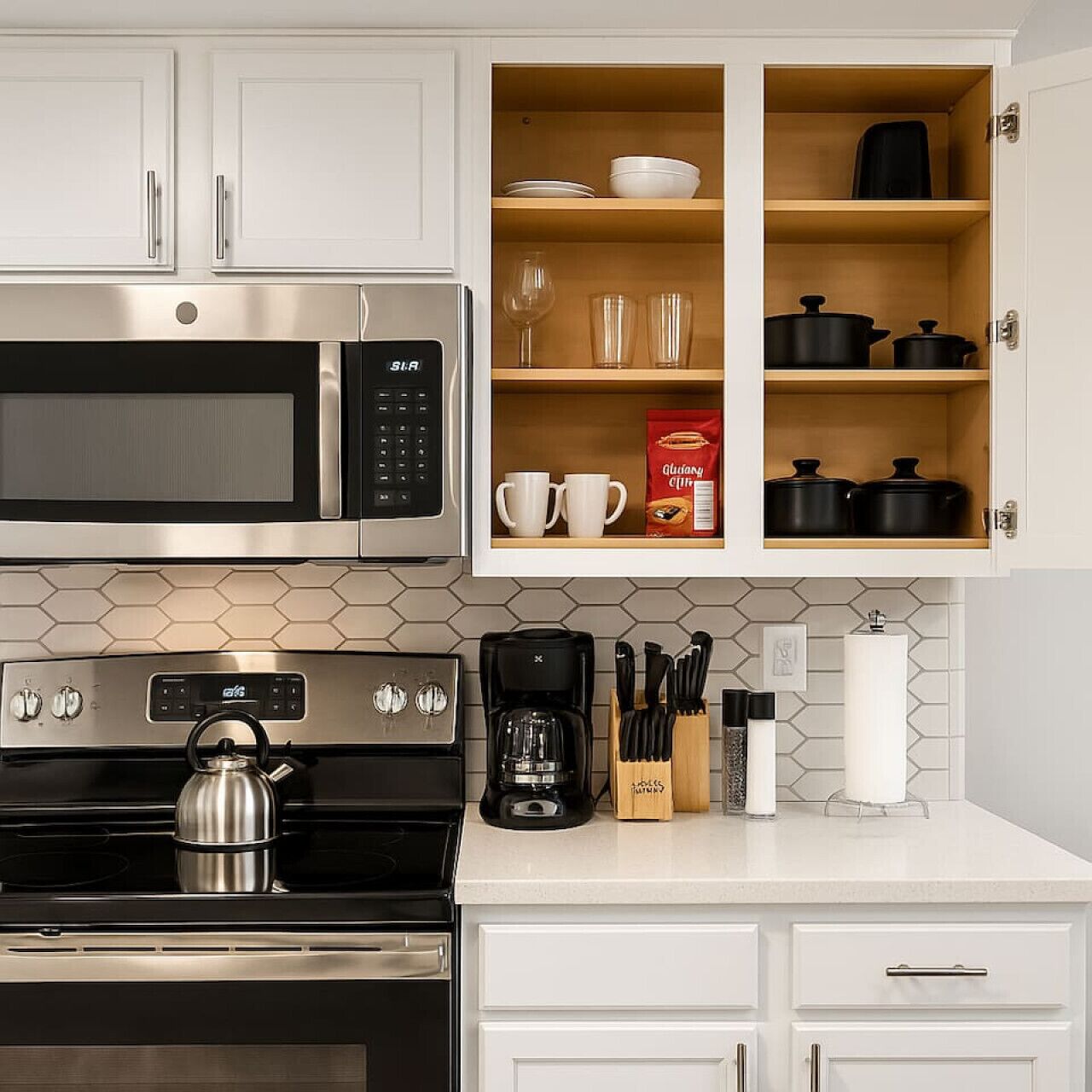 Fridge, microwave, oven, dishwasher