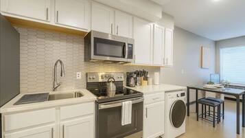 Fridge, microwave, oven, dishwasher