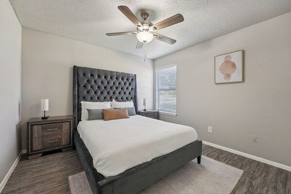 1 bedroom, desk, iron/ironing board, travel crib