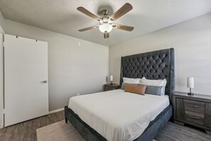 1 bedroom, desk, iron/ironing board, travel cot