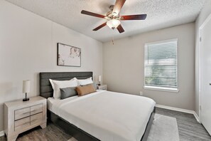 2 bedrooms, desk, iron/ironing board, travel cot