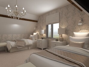 7 quartos, individualmente decorados, individualmente mobiliados
