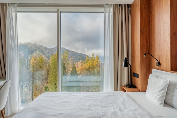 Habitación doble económica | Escritorio, tabla de planchar con plancha, wifi gratis y ropa de cama 