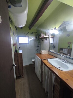 Ducha, secador de pelo y toallas