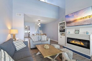 Smart TV, fireplace, DVD player