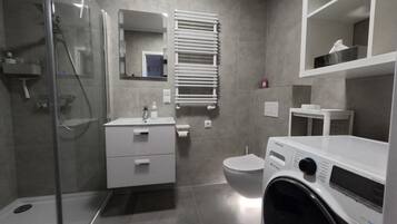 Haartrockner, Handtücher, Seife, Toilettenpapier