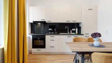 Fridge, oven, stovetop, electric kettle