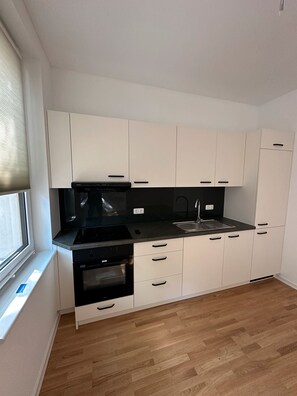 Fridge, oven, stovetop, electric kettle